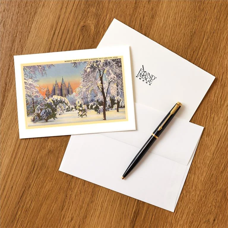UT-16 Mormon Temple in Winter, Salt Lake City, Utah - Vintage Image Greeting Card, Pack of 4