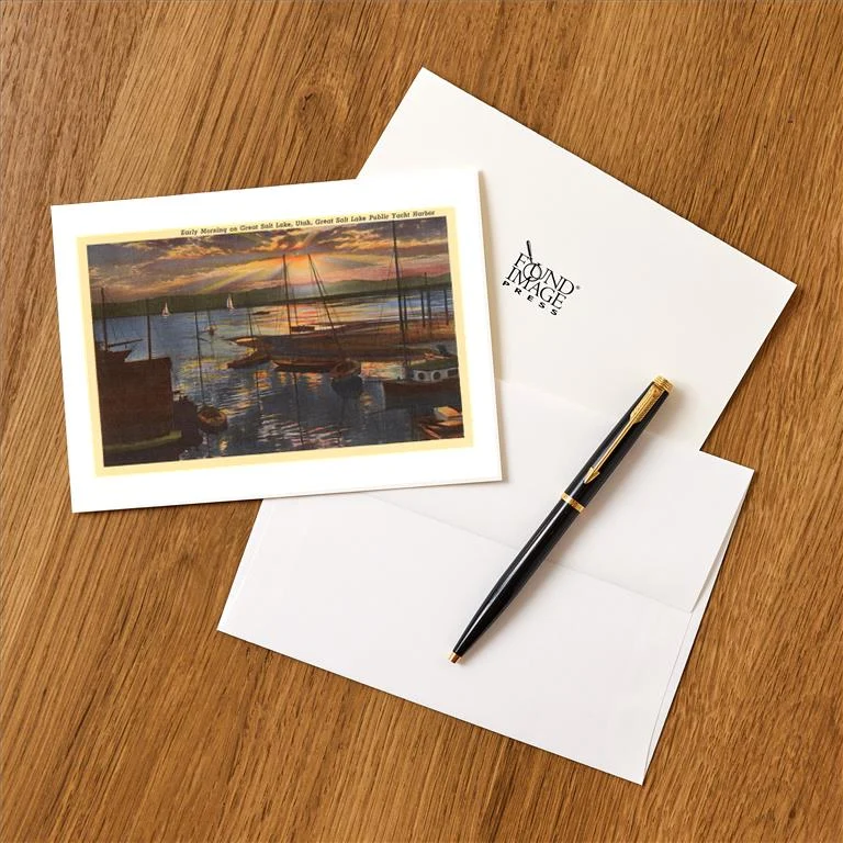 UT-37 Sunrise, Great Salt Lake, Utah - Vintage Image Greeting Card, Pack of 4