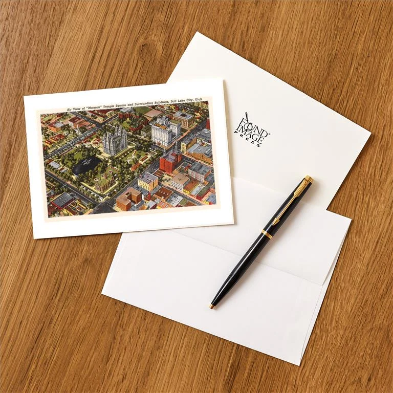 UT-46 Aerial View of Temple Square, Salt Lake City, Utah - Vintage Image Greeting Card, Pack of 4