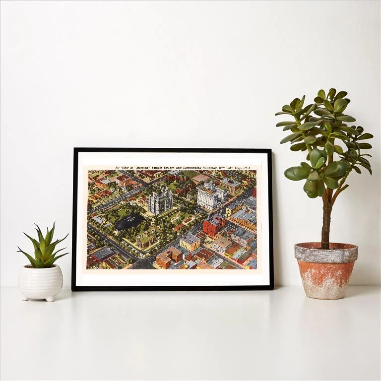 UT-46 Aerial View of Temple Square, Salt Lake City, Utah - Vintage Image Art Print, Individual Print