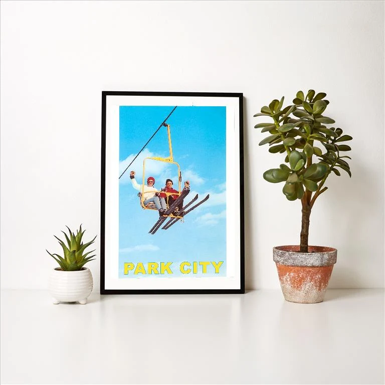 UT-154 Waving from Ski Lift, Park City, Utah - Vintage Image Art Print, Individual Print