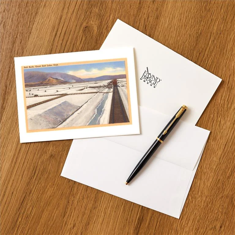 UT-20 Salt Beds, Great Salt Lake, Utah - Vintage Image Greeting Card, Pack of 4