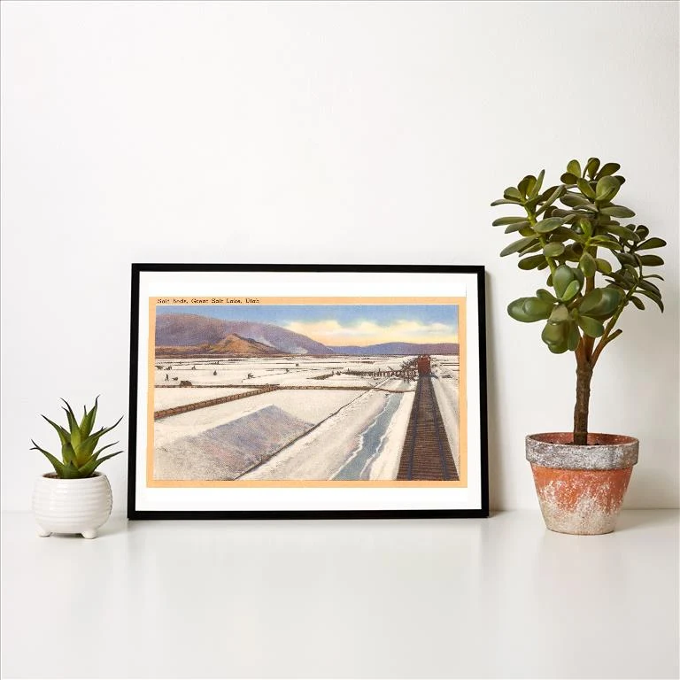 UT-20 Salt Beds, Great Salt Lake, Utah - Vintage Image Art Print, Individual Print