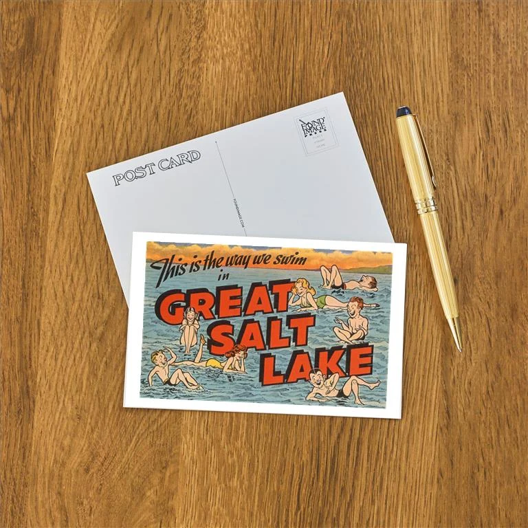 UT-75 Floating on Great Salt Lake, Utah, Cartoon - Vintage Image Postcard, Pack of 10