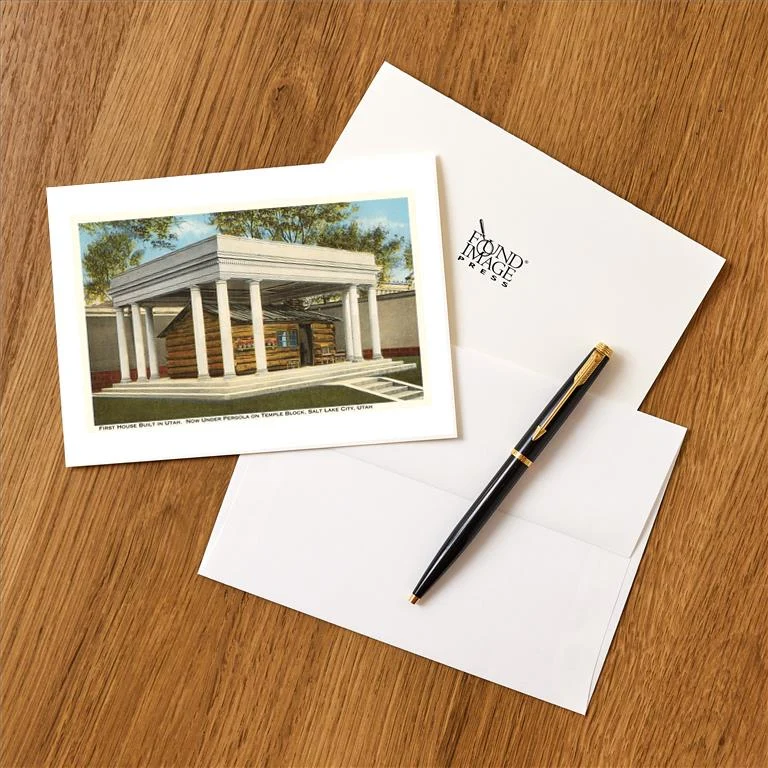 UT-04 First House Built in Utah, Salt Lake City - Vintage Image Greeting Card, Pack of 4
