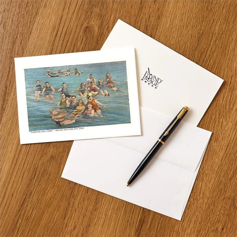 UT-110 Floating on Great Salt Lake, Utah - Vintage Image Greeting Card, Pack of 4