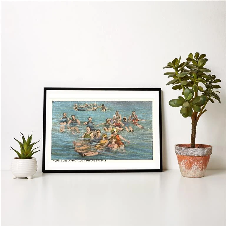 UT-110 Floating on Great Salt Lake, Utah - Vintage Image Art Print, Individual Print