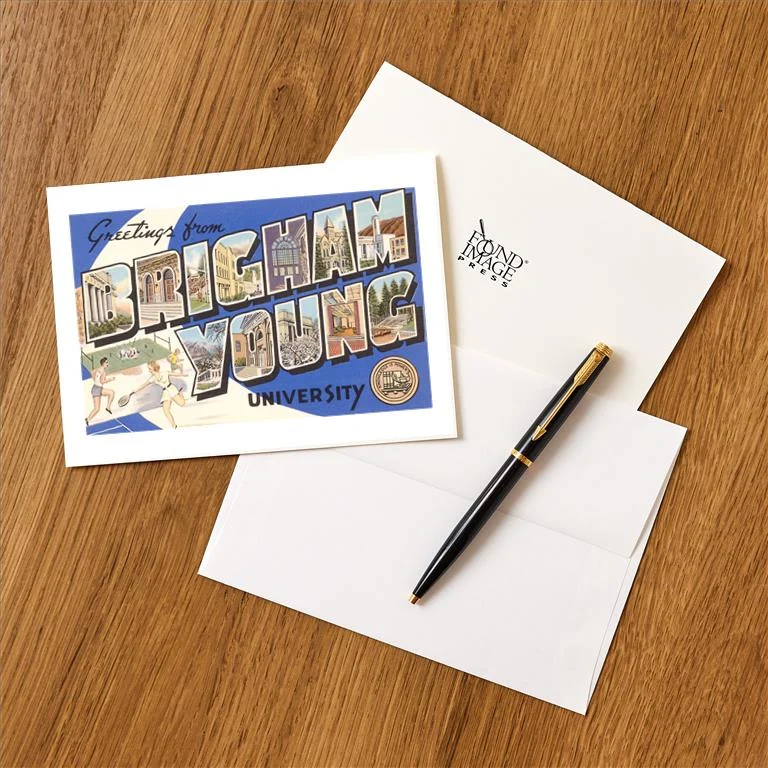 UT-141 Greetings from Brigham Young University, Utah - Vintage Image Greeting Card, Pack of 4
