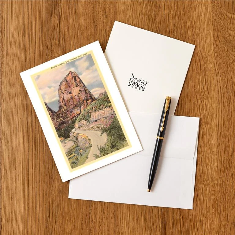 UT-23 Angel's Landing, Zion Park, Utah - Vintage Image Greeting Card, Pack of 4
