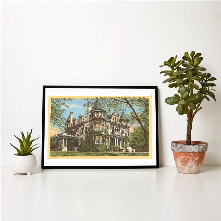 UT-42 Governor's Residence, Salt Lake City, Utah - Vintage Image Art Print, Individual Print