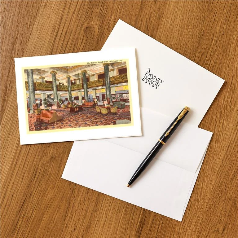 UT-100 Lobby, Hotel Utah, Salt Lake City, Utah - Vintage Image Greeting Card, Pack of 4
