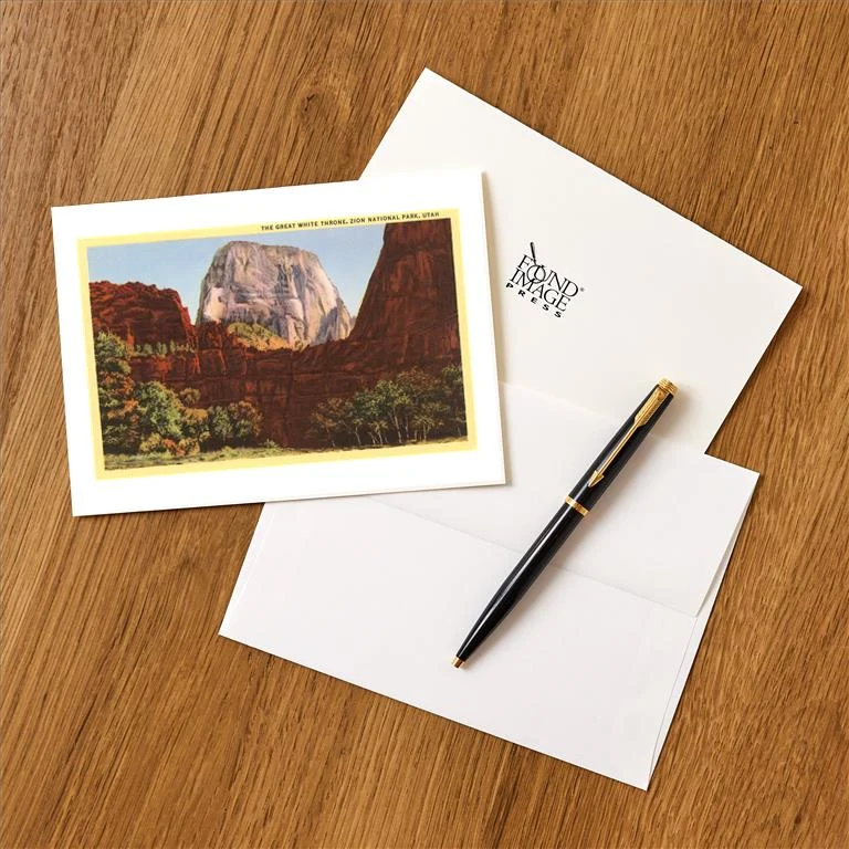 UT-151 Great White Throne, Zion National Park, Utah - Vintage Image Greeting Card, Pack of 4