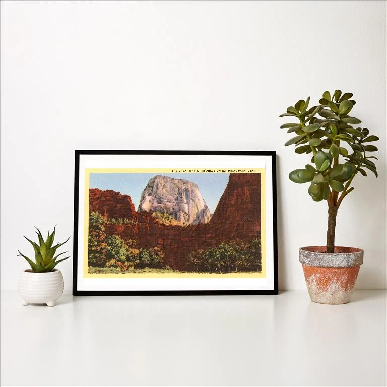 UT-151 Great White Throne, Zion National Park, Utah - Vintage Image Art Print, Individual Print