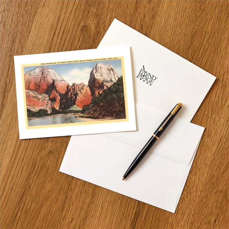 UT-58 Mountains in Zion National Park, Utah - Vintage Image Greeting Card, Pack of 4