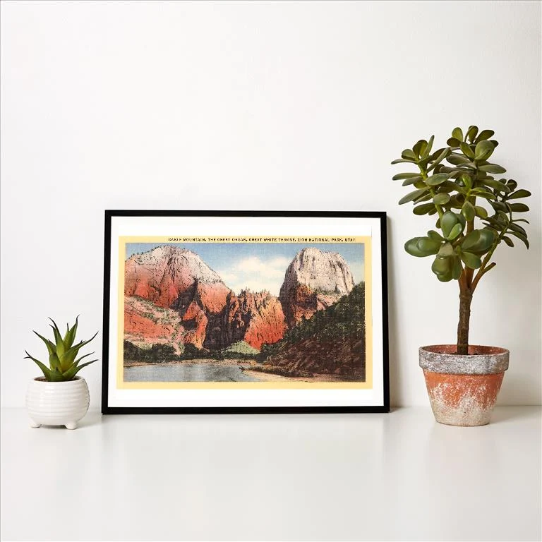 UT-58 Mountains in Zion National Park, Utah - Vintage Image Art Print, Individual Print