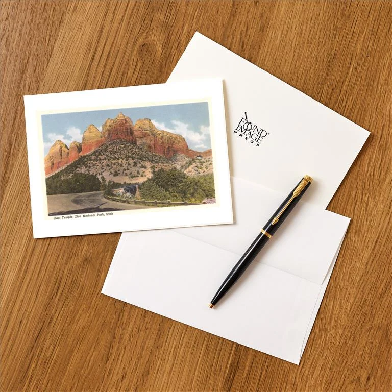 UT-237 East Temple, Zion National Park - Vintage Image Greeting Card, Pack of 4