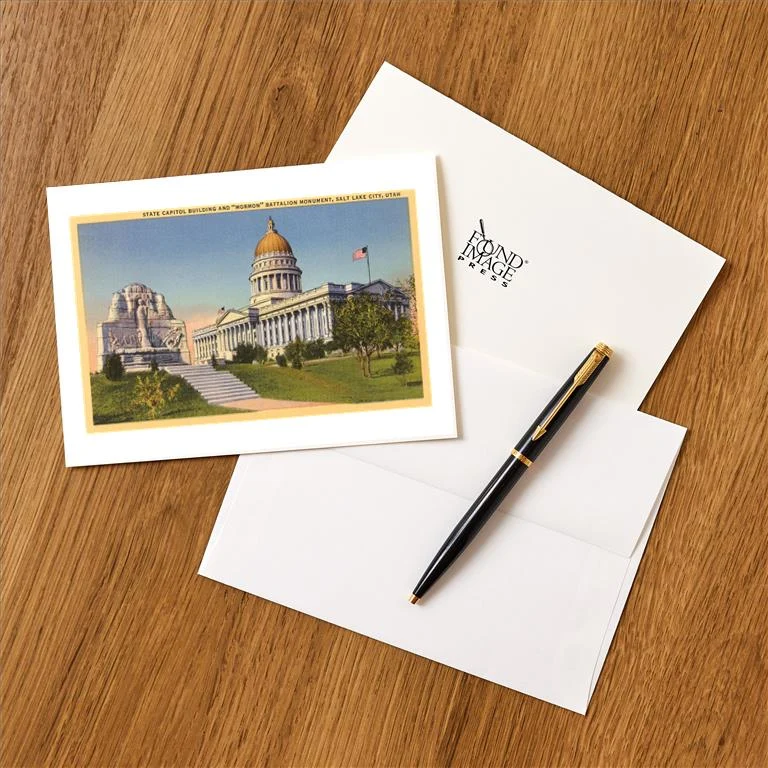 UT-47 State Capitol, Mormon Battalion Monument, Salt Lake City, Utah - Vintage Image Greeting Card, Pack of 4