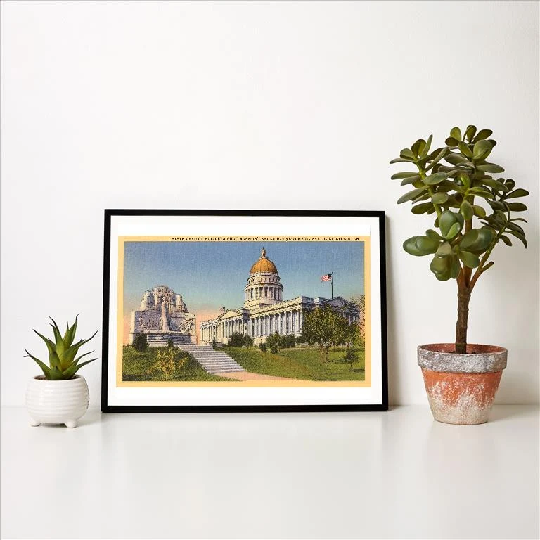 UT-47 State Capitol, Mormon Battalion Monument, Salt Lake City, Utah - Vintage Image Art Print, Individual Print