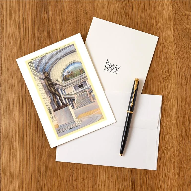 UT-200 Statue of Massasoit, Salt Lake City, Utah - Vintage Image Greeting Card, Pack of 4
