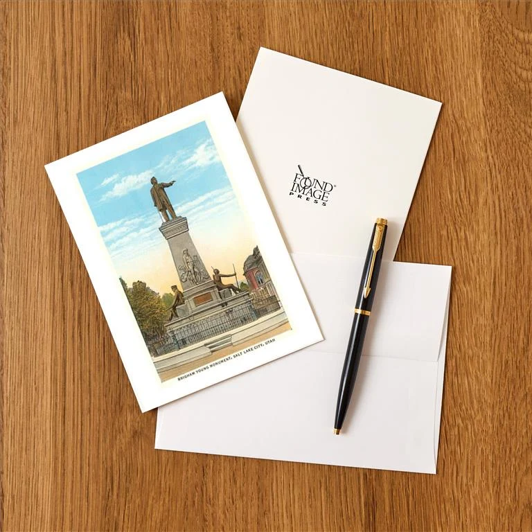 UT-10 Brigham Young Monument, Salt Lake City, Utah - Vintage Image Greeting Card, Pack of 4