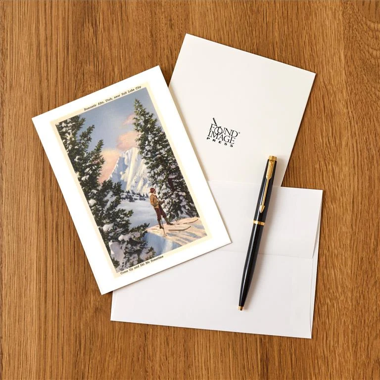 UT-199 Skier at Alta, Utah - Vintage Image Greeting Card, Pack of 4
