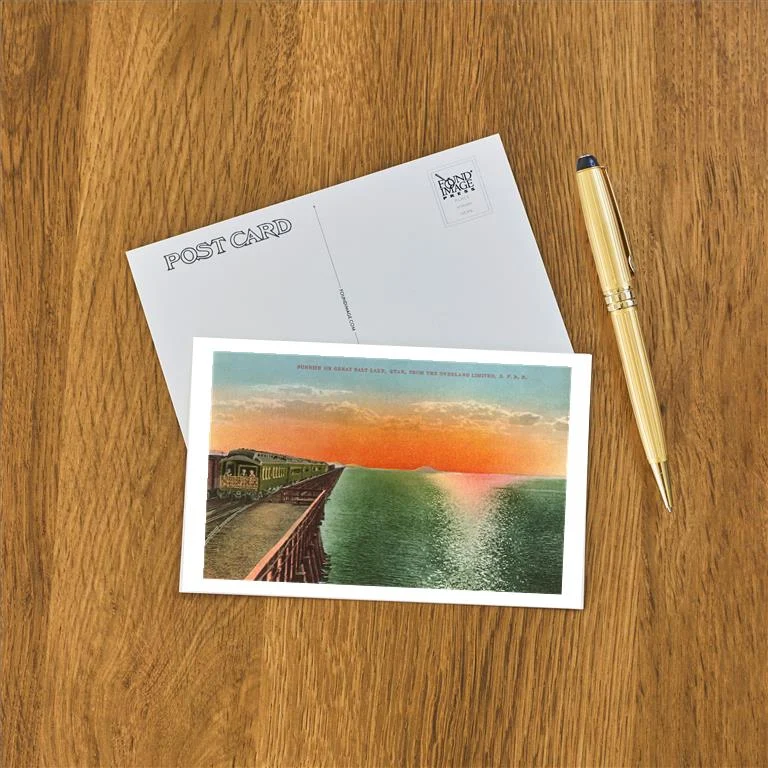 UT-09 Sunrise and Train on Great Salt Lake, Utah - Vintage Image Postcard, Pack of 10