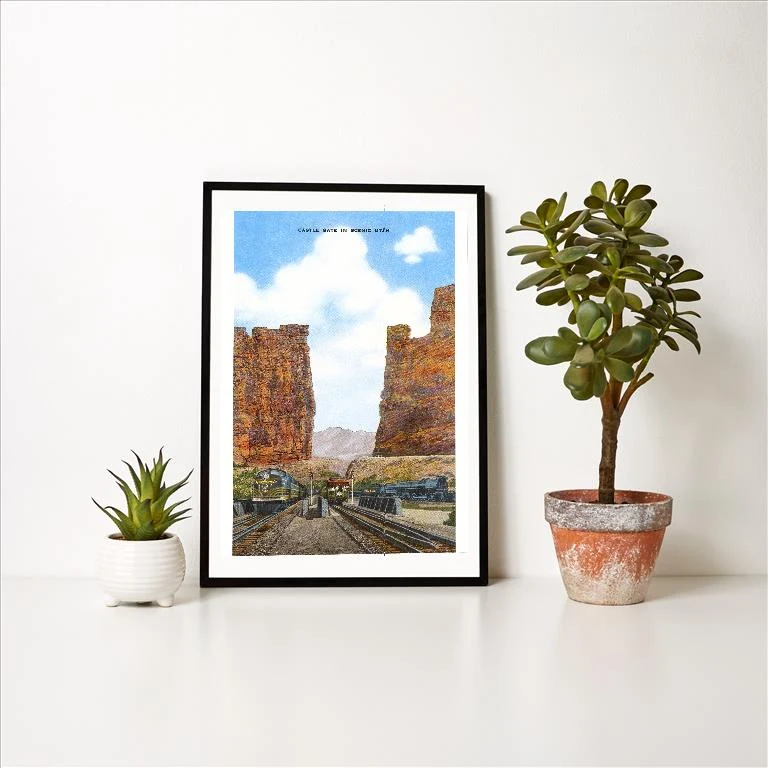 UT-56 Castle Gate with Trains, Utah - Vintage Image Art Print, Individual Print
