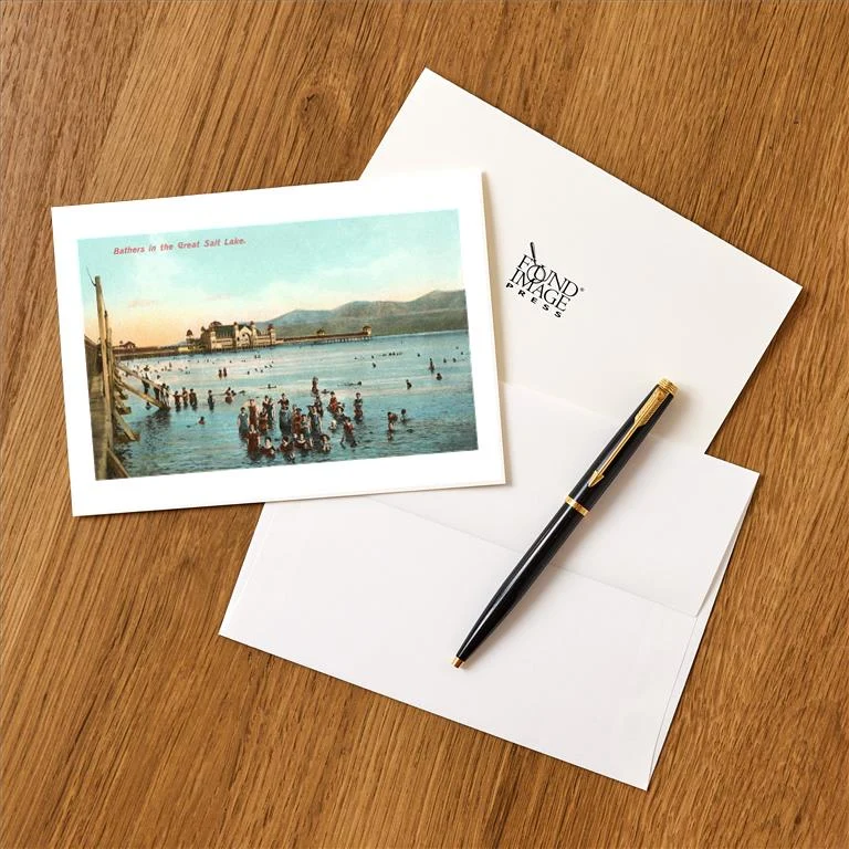 UT-145 Bathers in the Great Salt Lake, Utah - Vintage Image Greeting Card, Pack of 4