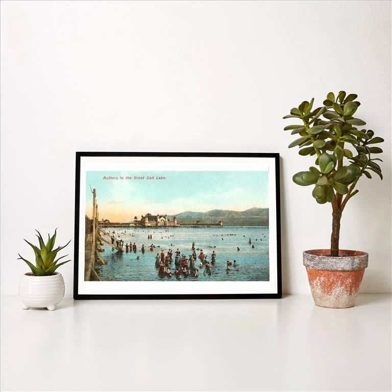 UT-145 Bathers in the Great Salt Lake, Utah - Vintage Image Art Print, Individual Print