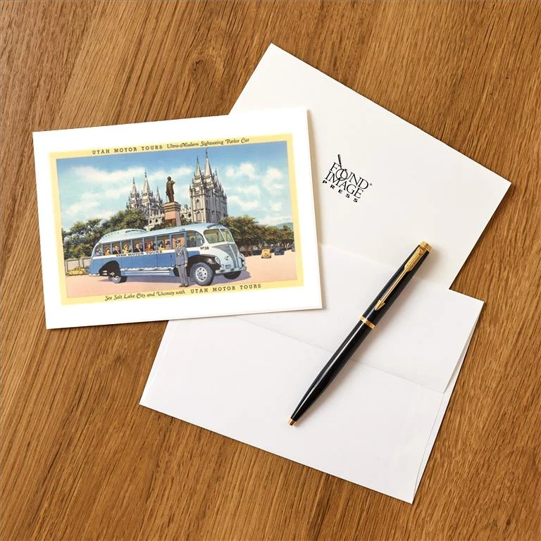 UT-112 Tour Bus in Salt Lake City, Utah - Vintage Image Greeting Card, Pack of 4
