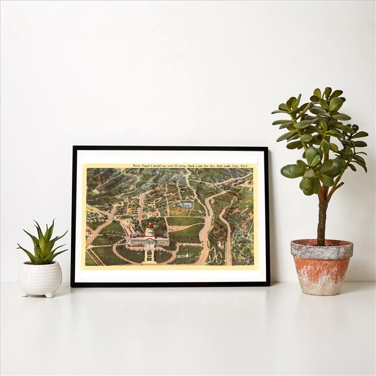 UT-76 Aerial View, State Capitol, Salt Lake City, Utah - Vintage Image Art Print, Individual Print