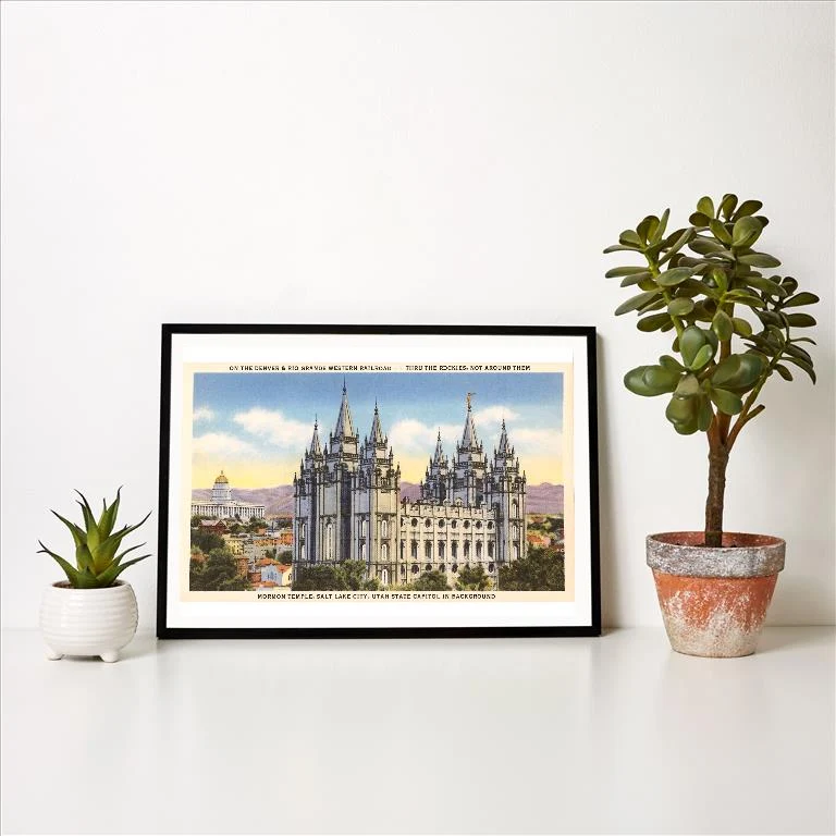 UT-64 Mormon Temple, Salt Lake City, Utah - Vintage Image Art Print, Individual Print