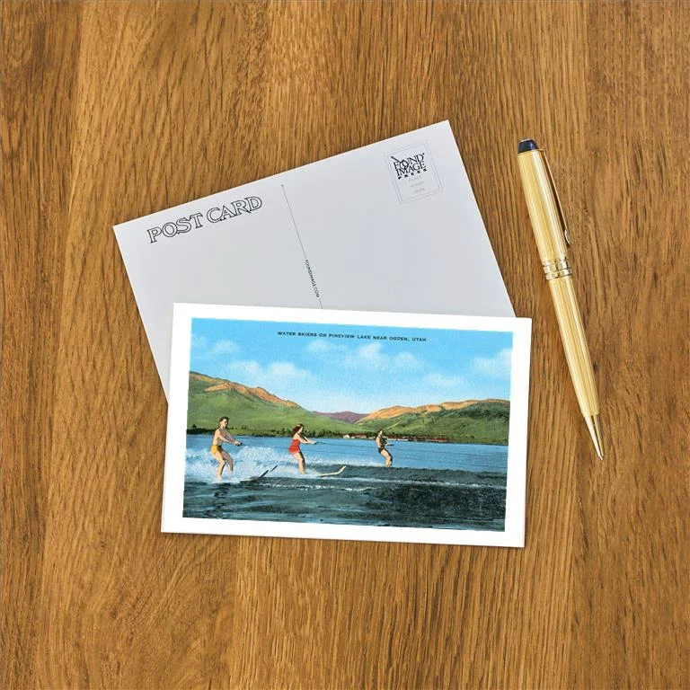 UT-228 Water Skiers, Pineview Lake - Vintage Image Postcard, Pack of 10