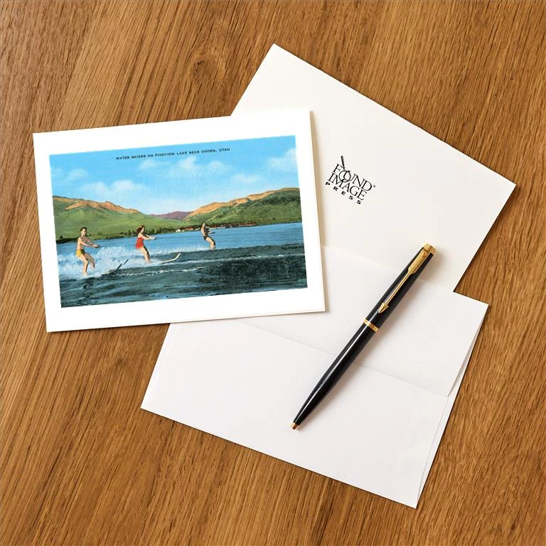 UT-228 Water Skiers, Pineview Lake - Vintage Image Greeting Card, Pack of 4