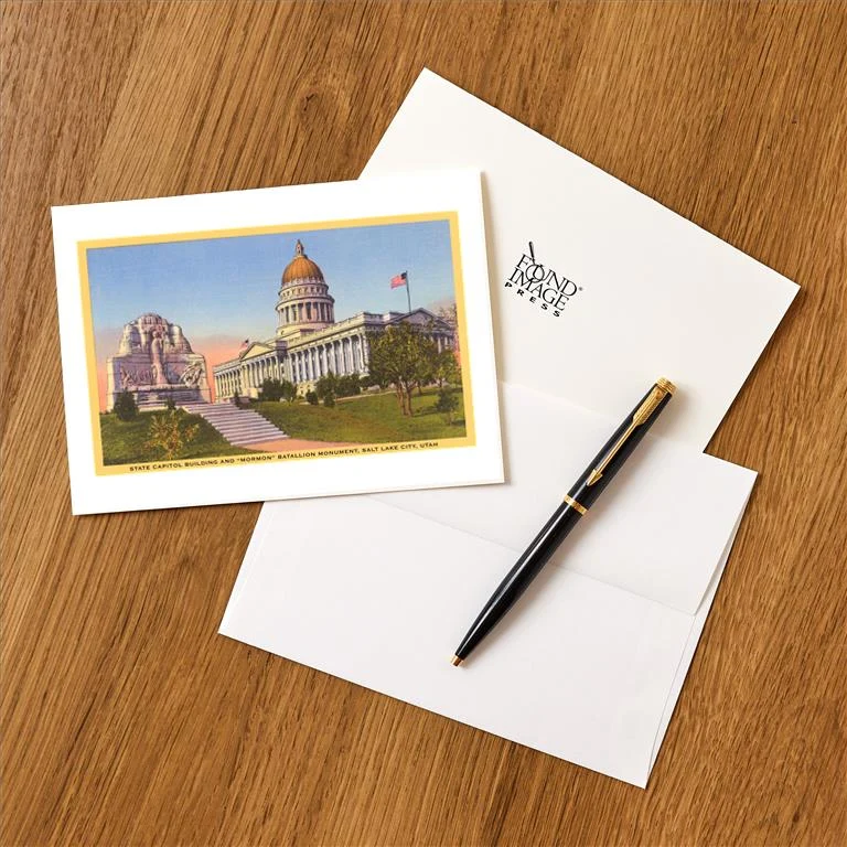 UT-194 Capitol, Mormon Battalion Monument, Salt Lake City, Utah - Vintage Image Greeting Card, Pack of 4