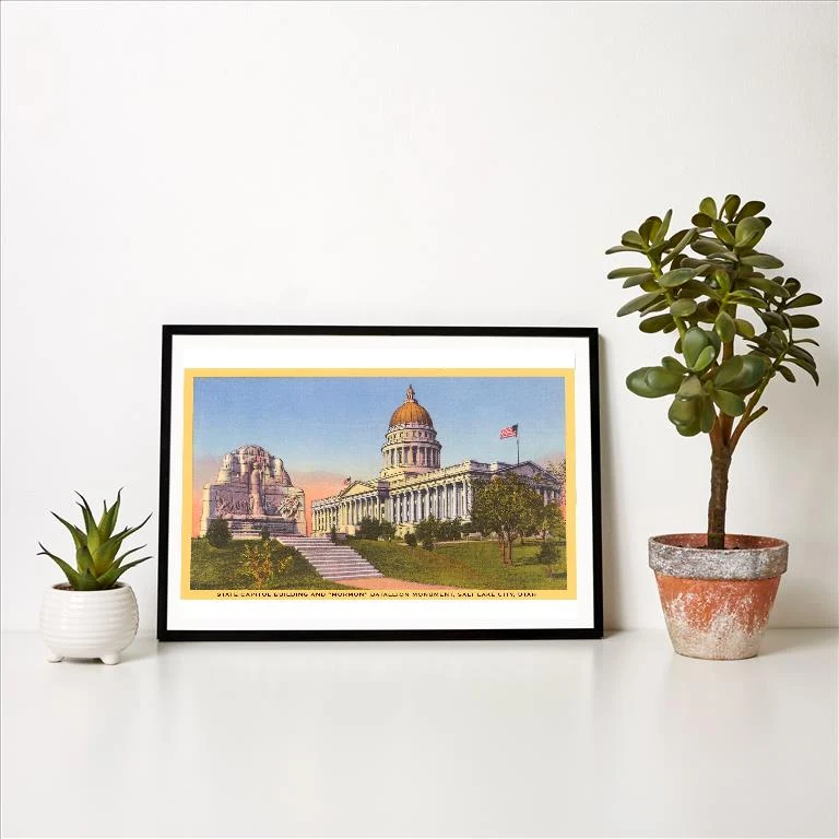 UT-194 Capitol, Mormon Battalion Monument, Salt Lake City, Utah - Vintage Image Art Print, Individual Print