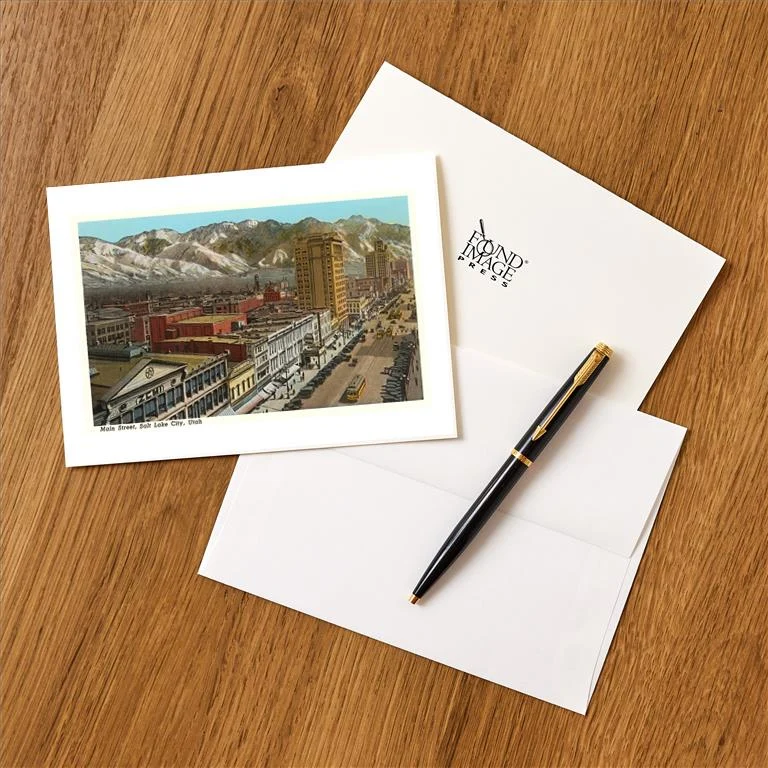 UT-38 Main Street, Salt Lake City, Utah - Vintage Image Greeting Card, Pack of 4