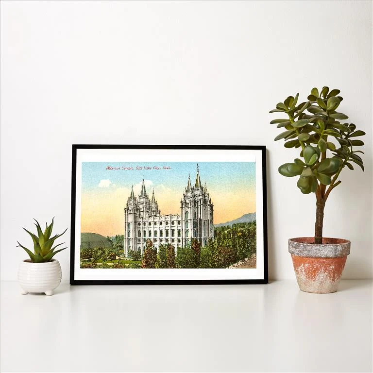 UT-65 Mormon Temple, Salt Lake City, Utah - Vintage Image Art Print, Individual Print