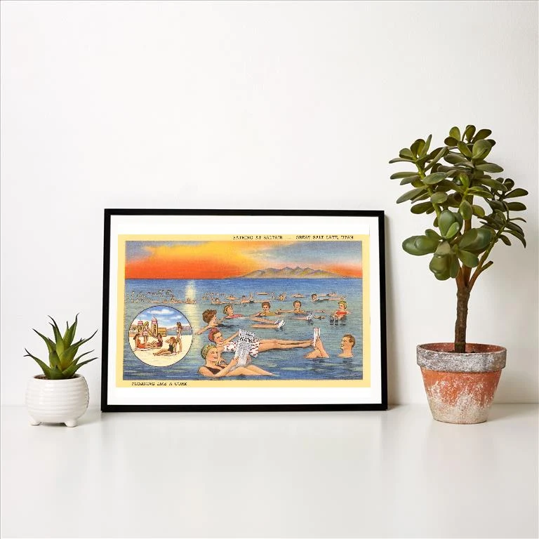 UT-74 Floating on Great Salt Lake, Utah - Vintage Image Art Print, Individual Print