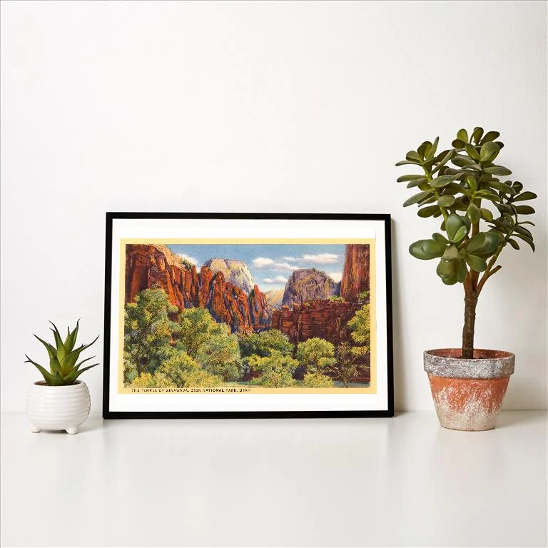 UT-29 Temple of Sinawava, Zion Park, Utah - Vintage Image Art Print, Individual Print