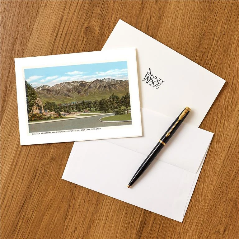 UT-15 Wasatch Mountains from Salt Lake City, Utah - Vintage Image Greeting Card, Pack of 4