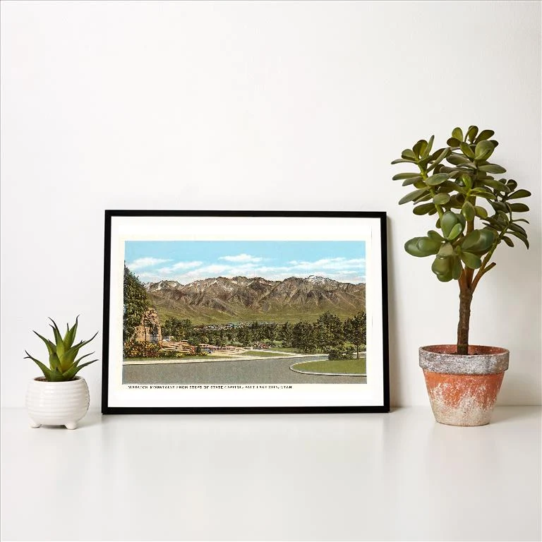 UT-15 Wasatch Mountains from Salt Lake City, Utah - Vintage Image Art Print, Individual Print