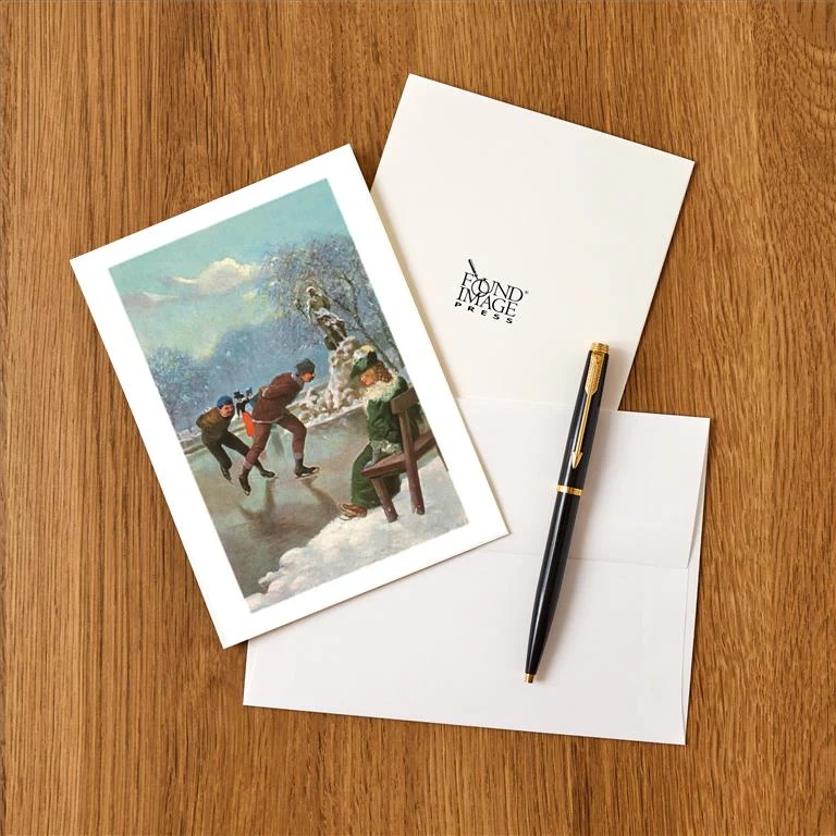 WS-86 Ice Skating in the Park - Vintage Image Greeting Card, Pack of 4