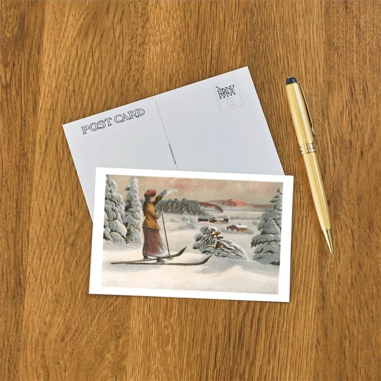 WS-28 Woman Skier Looking Down Slope - Vintage Image Postcard, Pack of 10