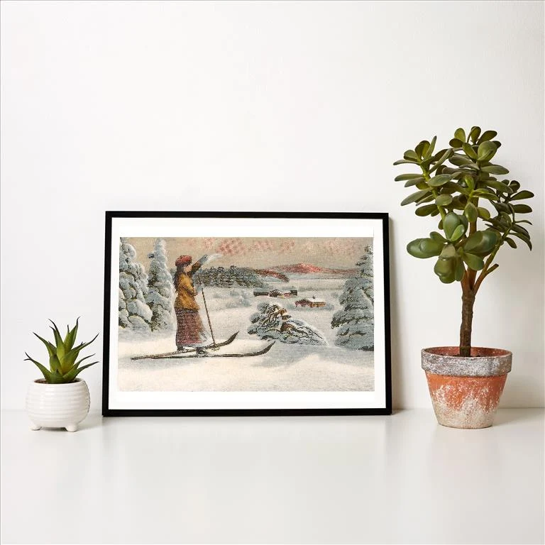 WS-28 Woman Skier Looking Down Slope - Vintage Image Art Print, Individual Print