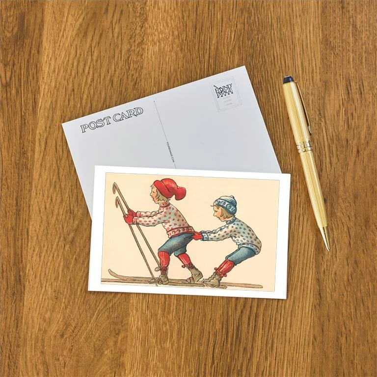 WS-116 Little Girls Skiing - Vintage Image Postcard, Pack of 10