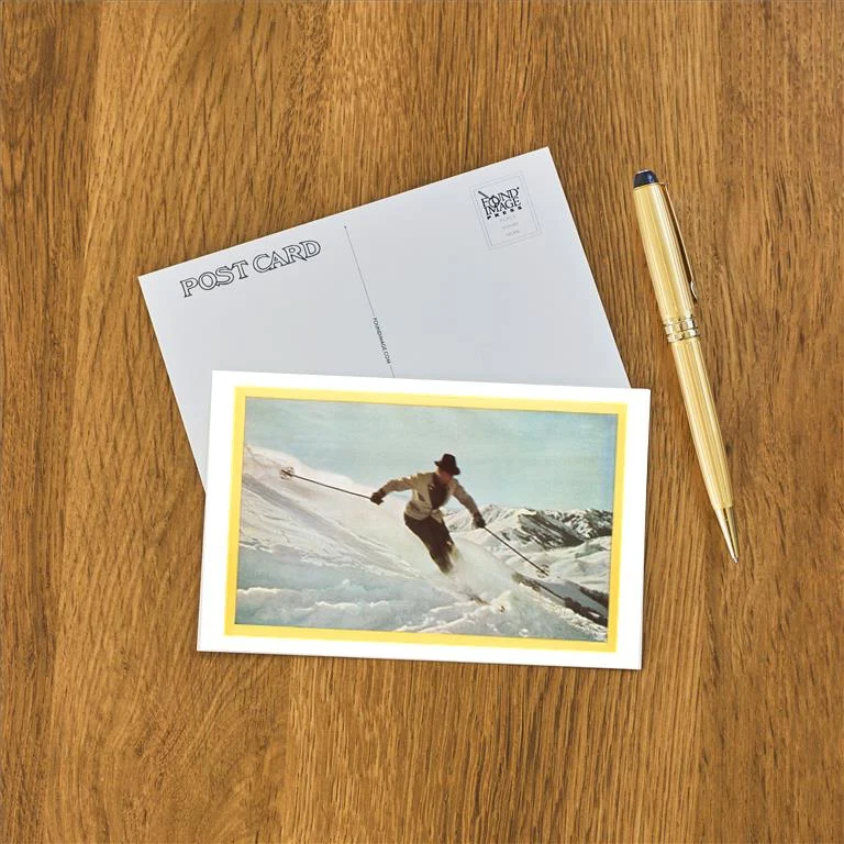 WS-127 Man in Hat Skiing - Vintage Image Postcard, Pack of 10