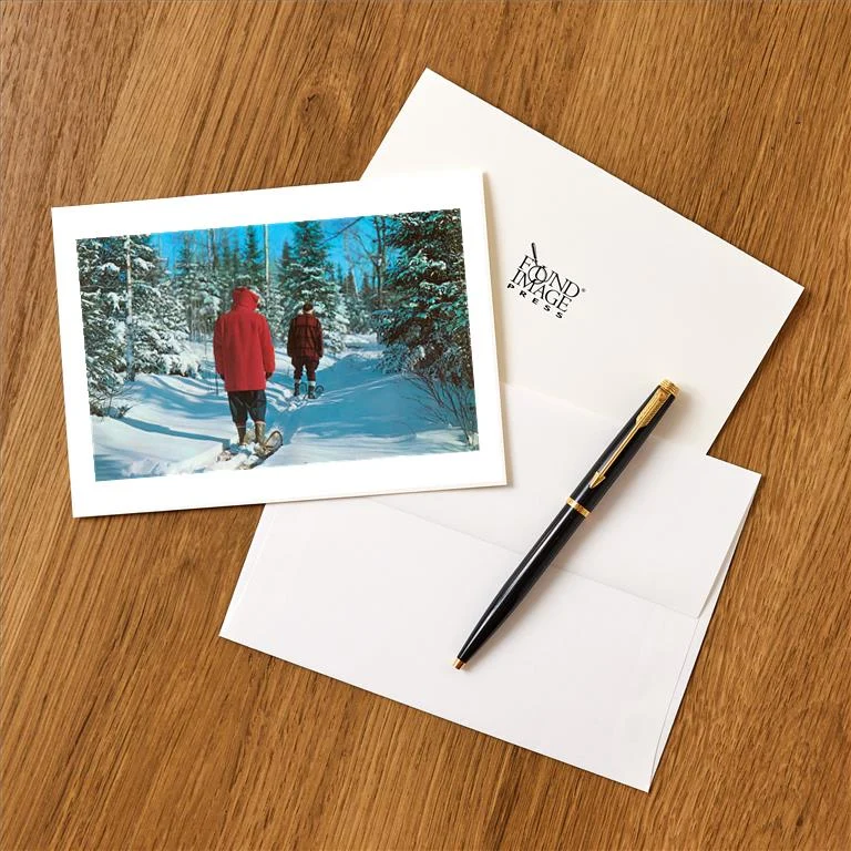 WS-79 Snow Shoeing Through Woods - Vintage Image Greeting Card, Pack of 4