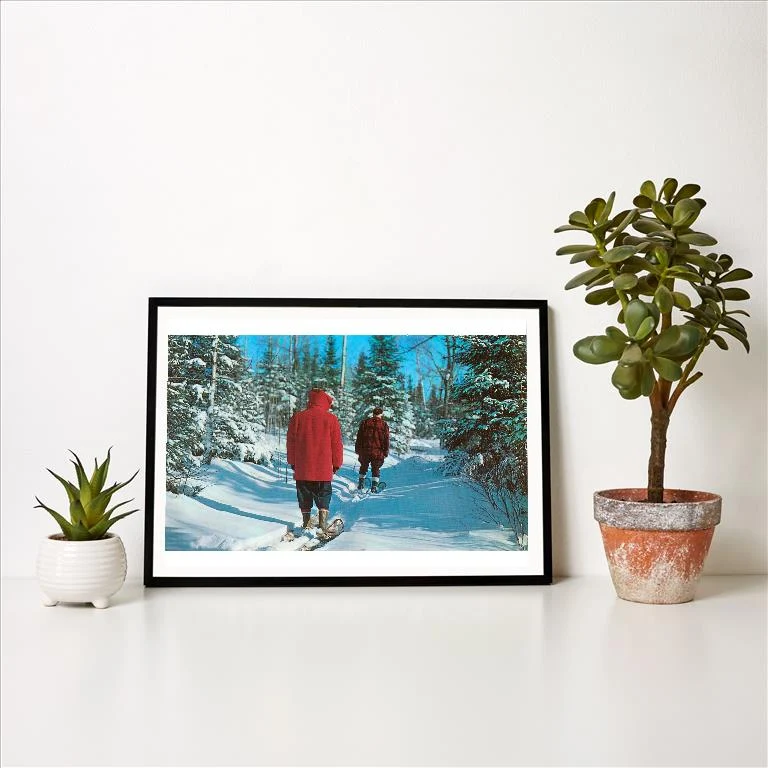 WS-79 Snow Shoeing Through Woods - Vintage Image Art Print, Individual Print