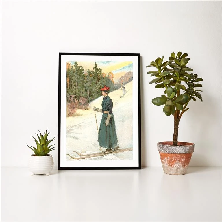 WS-205 Women Skiers in Dresses - Vintage Image Art Print, Individual Print